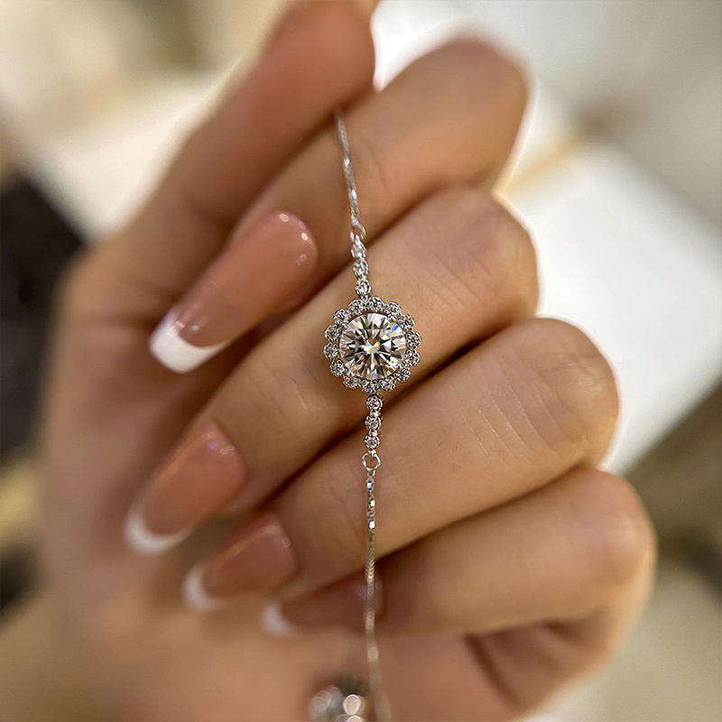 Moissanite Snowflake Design Bracelet-Sterling Silver-lornajewelry