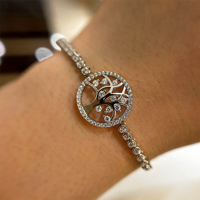 Women's Life Tree Bolo Bracelet In Sterling Silver-Sterling Silver-lornajewelry