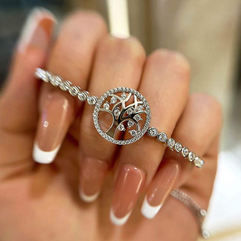 Women's Life Tree Bolo Bracelet In Sterling Silver-Sterling Silver-lornajewelry