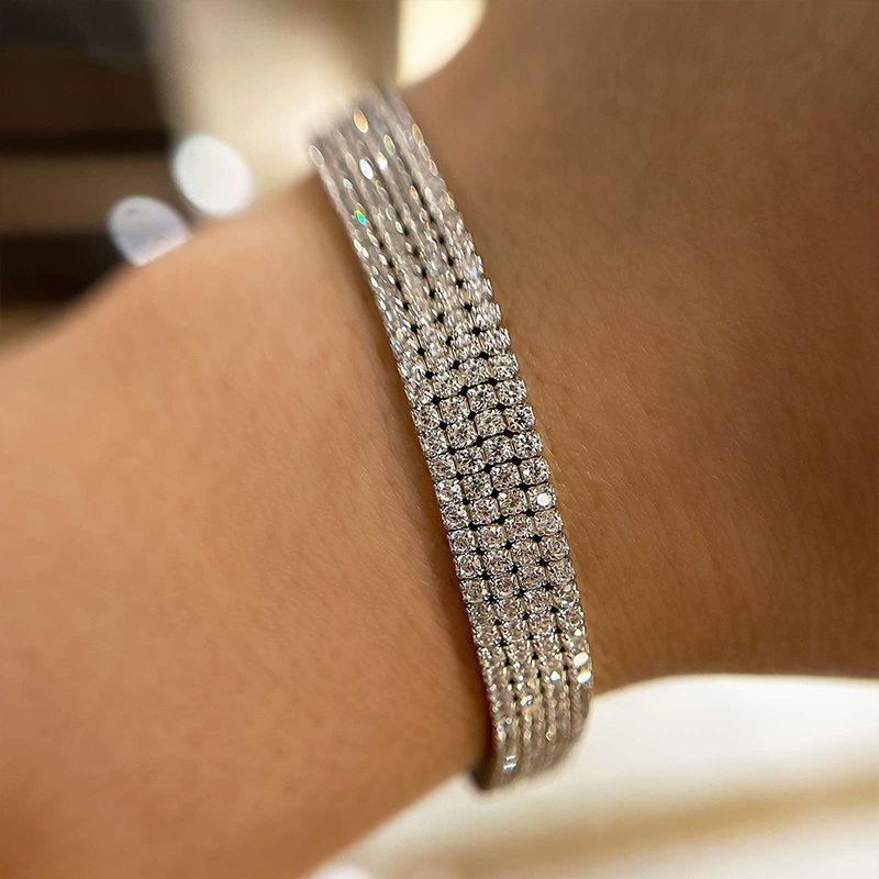 Luxury Four Rows Roud Cut Bracelet For Women In Sterling Silver-Sterling Silver-lornajewelry