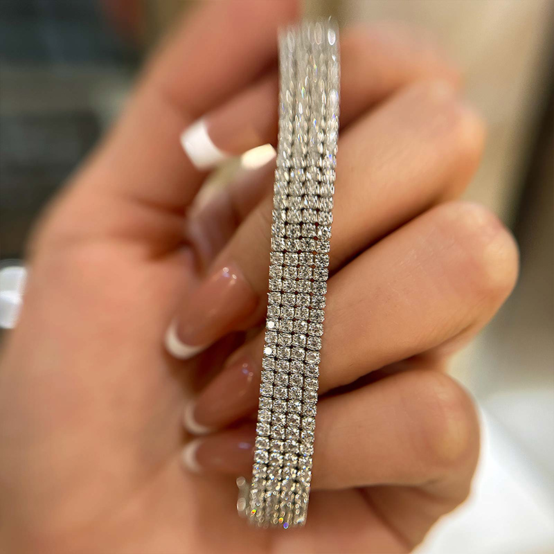 Luxury Four Rows Roud Cut Bracelet For Women In Sterling Silver-Sterling Silver-lornajewelry