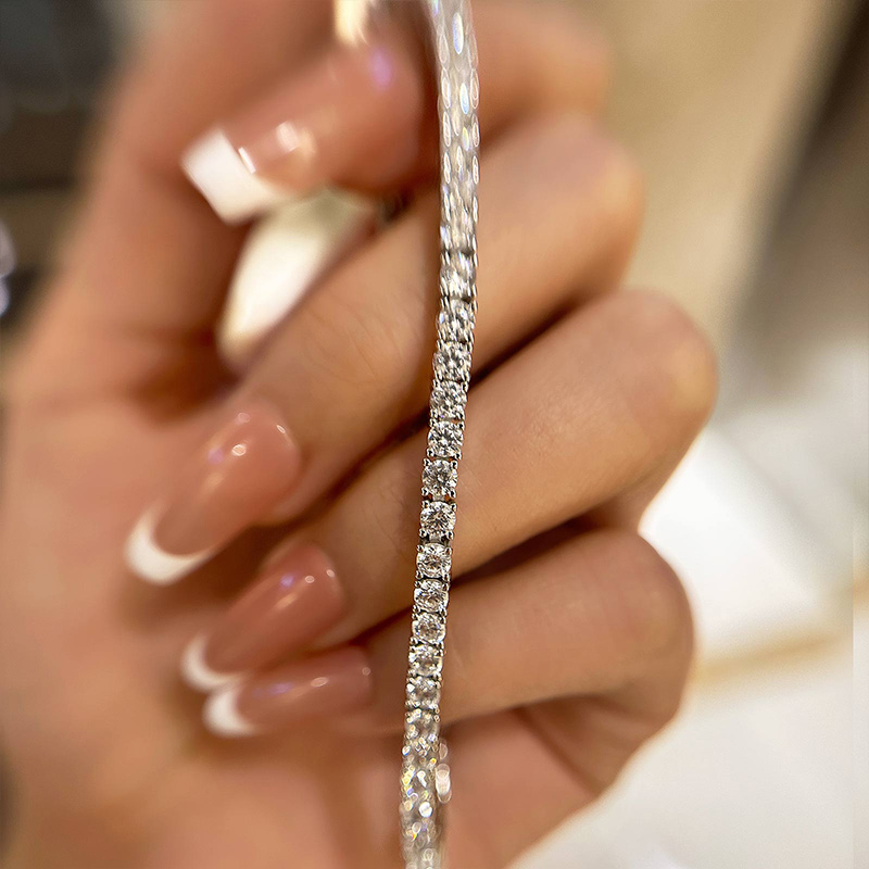 Romantic Simple White Round Cut Bracelet for Women In Sterling Silver-Sterling Silver-lornajewelry