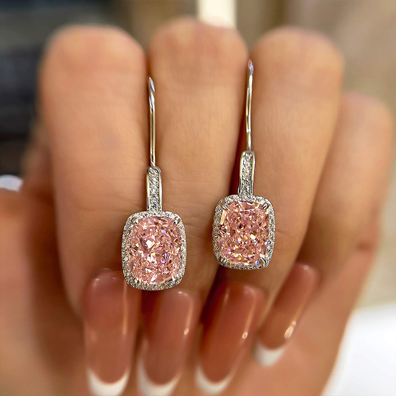 Lovely Halo Cushion Cut Women's Earrings-Sterling Silver-lornajewelry