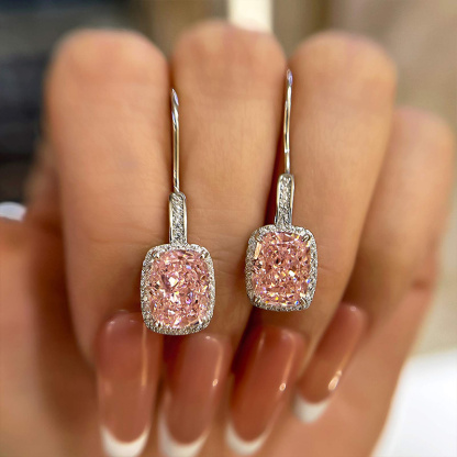 Lovely Halo Cushion Cut Women's Earrings-Sterling Silver-lornajewelry