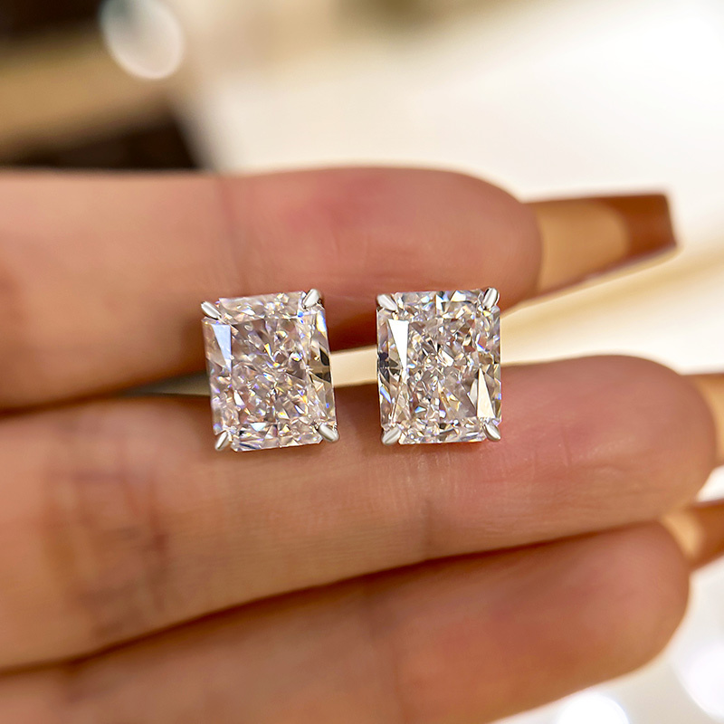 Classic Radiant Cut Women's Stud Earrings In Sterling Silver-Sterling Silver-lornajewelry