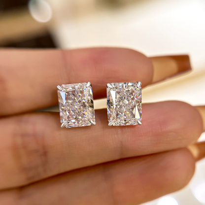 Classic Radiant Cut Women's Stud Earrings In Sterling Silver-Sterling Silver-lornajewelry
