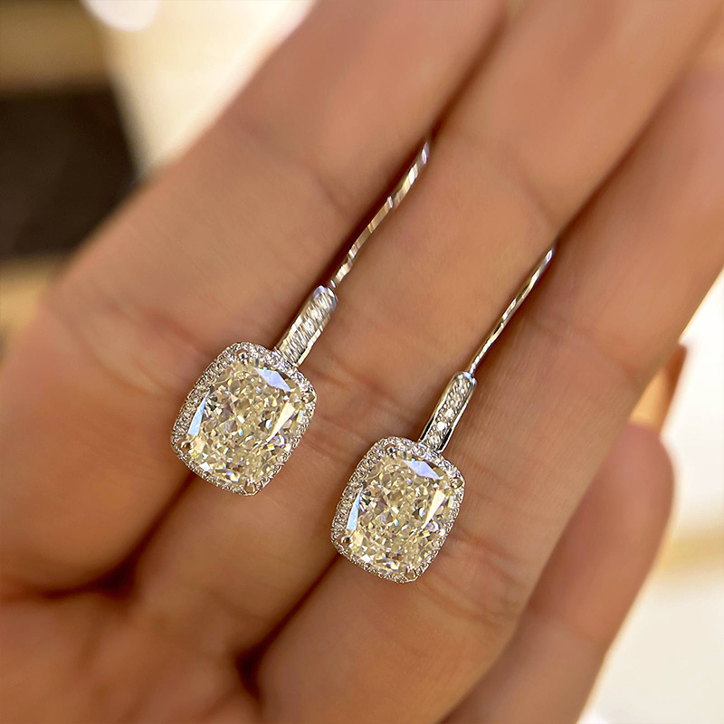 Lovely Halo Cushion Cut Women's Earrings-Sterling Silver-lornajewelry