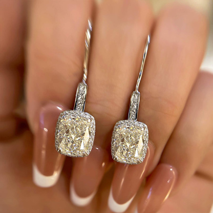 Lovely Halo Cushion Cut Women's Earrings-Sterling Silver-lornajewelry