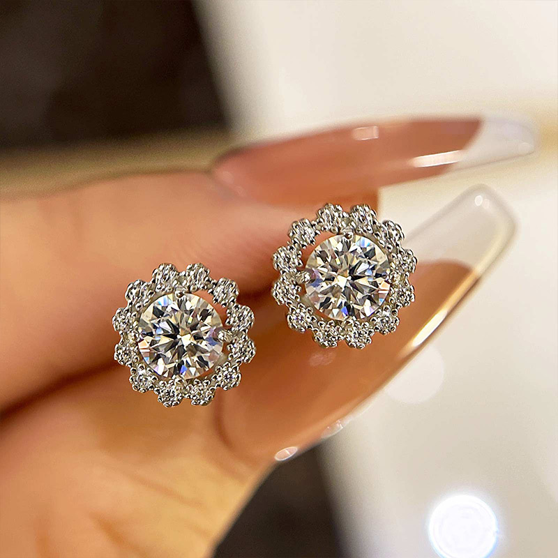 Moissanite Snowflake Stud Earrings In Sterling Silver-Sterling Silver-lornajewelry