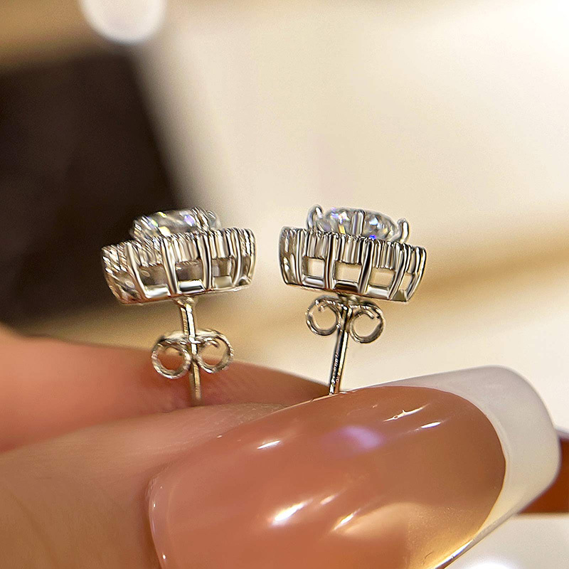 Moissanite Snowflake Stud Earrings In Sterling Silver-Sterling Silver-lornajewelry