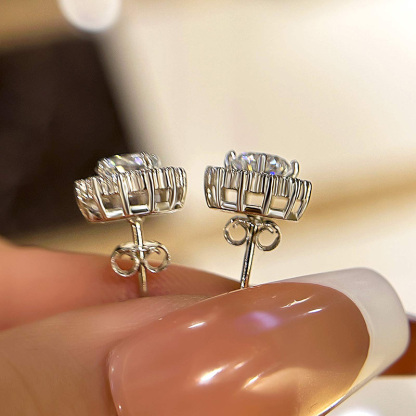 Moissanite Snowflake Stud Earrings In Sterling Silver-Sterling Silver-lornajewelry