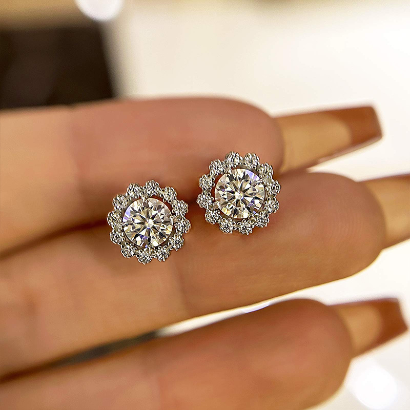 Moissanite Snowflake Stud Earrings In Sterling Silver-Sterling Silver-lornajewelry