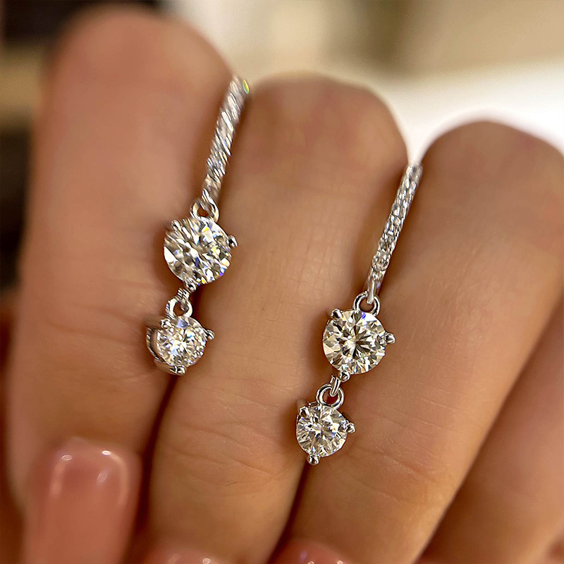 Moissanite Attractive Tassel Round Cut Earrings In Sterling Silver-Sterling Silver-lornajewelry