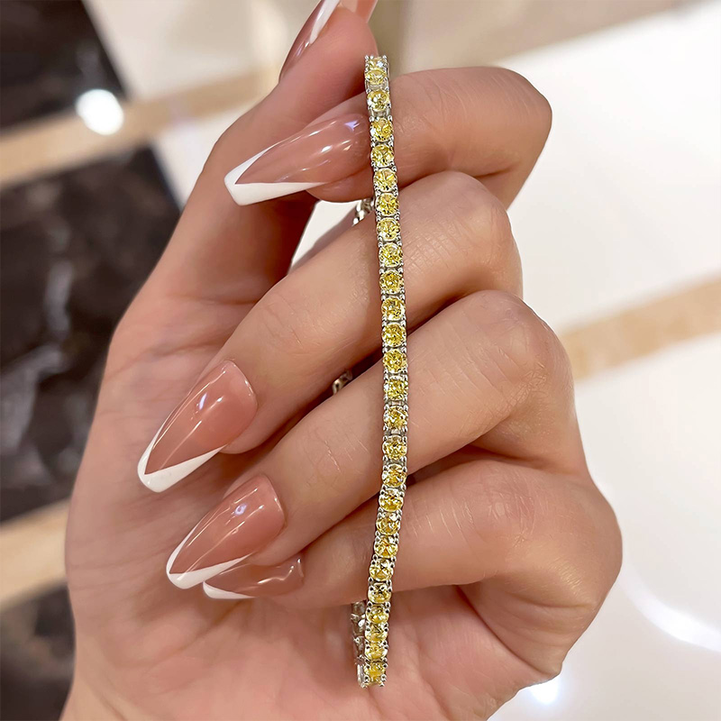 Classic Round Cut Yellow Sapphire Bracelet For Women In Sterling Silver-Sterling Silver-lornajewelry