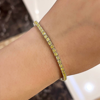 Classic Round Cut Yellow Sapphire Bracelet For Women In Sterling Silver-Sterling Silver-lornajewelry