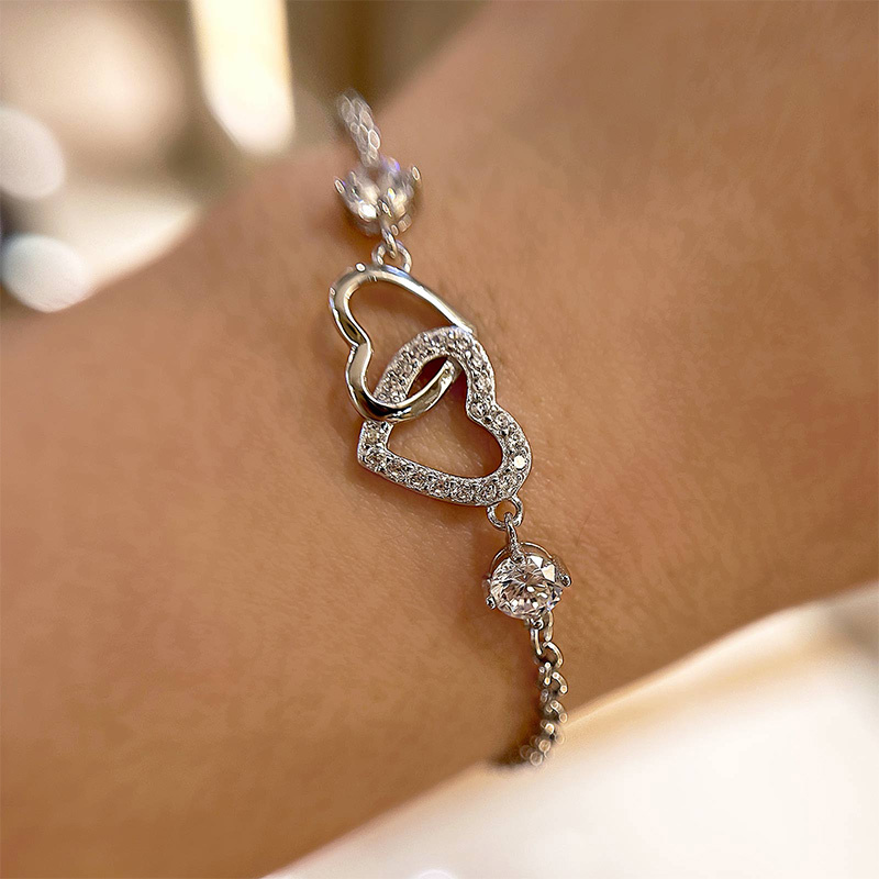 Sterling Silver Double Heart Bracelet For Women-Sterling Silver-lornajewelry