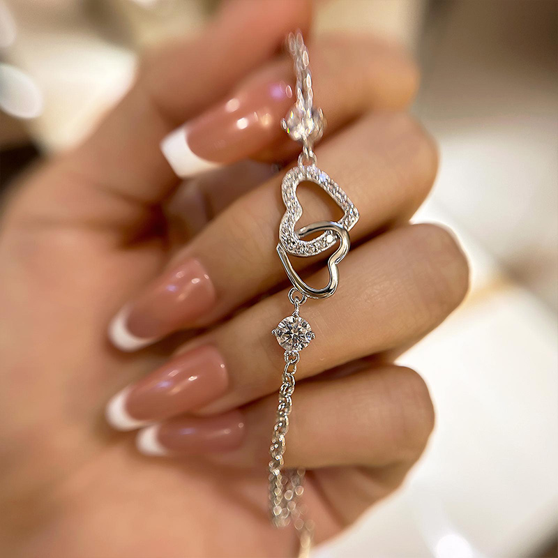 Sterling Silver Double Heart Bracelet For Women-Sterling Silver-lornajewelry