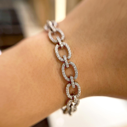 Fashion Design Round Cut Bracelet For Women In Sterling Silver-Sterling Silver-lornajewelry