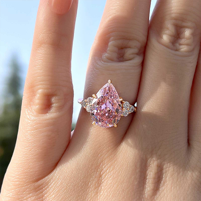 4Ct Elegant Pear Cut Pink Sapphire Engagement Ring In Sterling Silver-Sterling Silver-lornajewelry