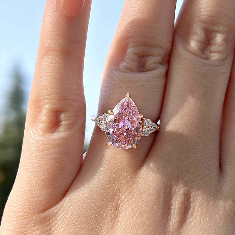 4Ct Elegant Pear Cut Pink Sapphire Engagement Ring In Sterling Silver-Sterling Silver-lornajewelry