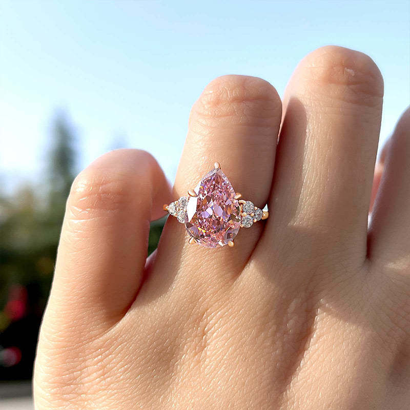 4Ct Elegant Pear Cut Pink Sapphire Engagement Ring In Sterling Silver-Sterling Silver-lornajewelry