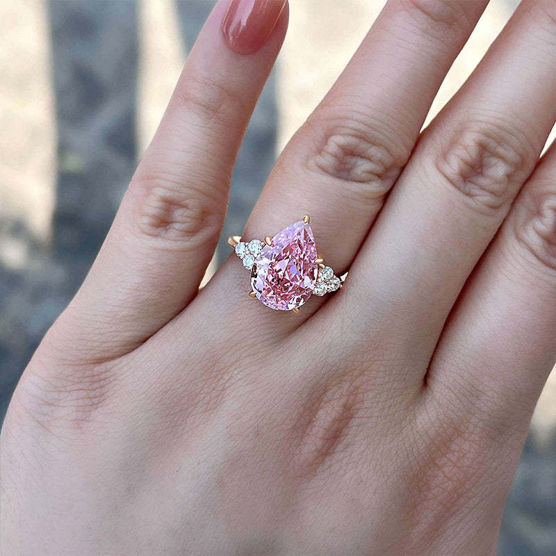4Ct Elegant Pear Cut Pink Sapphire Engagement Ring In Sterling Silver-Sterling Silver-lornajewelry