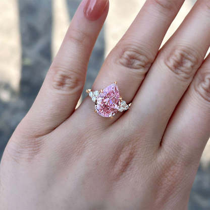 4Ct Elegant Pear Cut Pink Sapphire Engagement Ring In Sterling Silver-Sterling Silver-lornajewelry