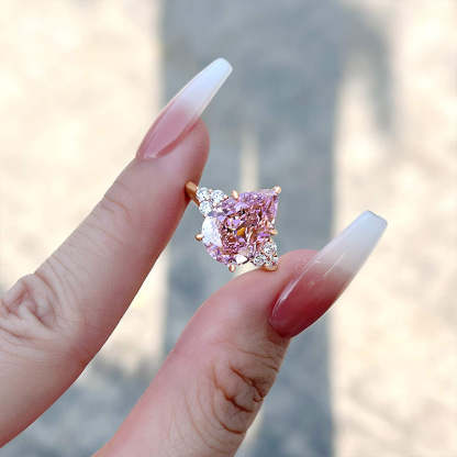 4Ct Elegant Pear Cut Pink Sapphire Engagement Ring In Sterling Silver-Sterling Silver-lornajewelry