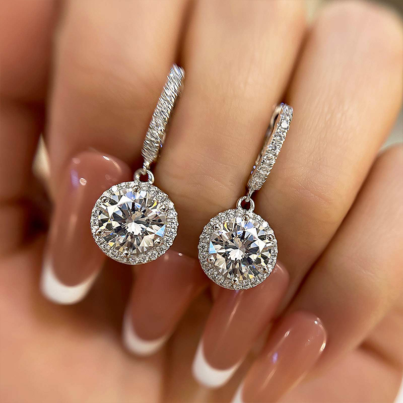 Classic Halo Round Cut Drop Earrings In Sterling Silver-Sterling Silver-lornajewelry