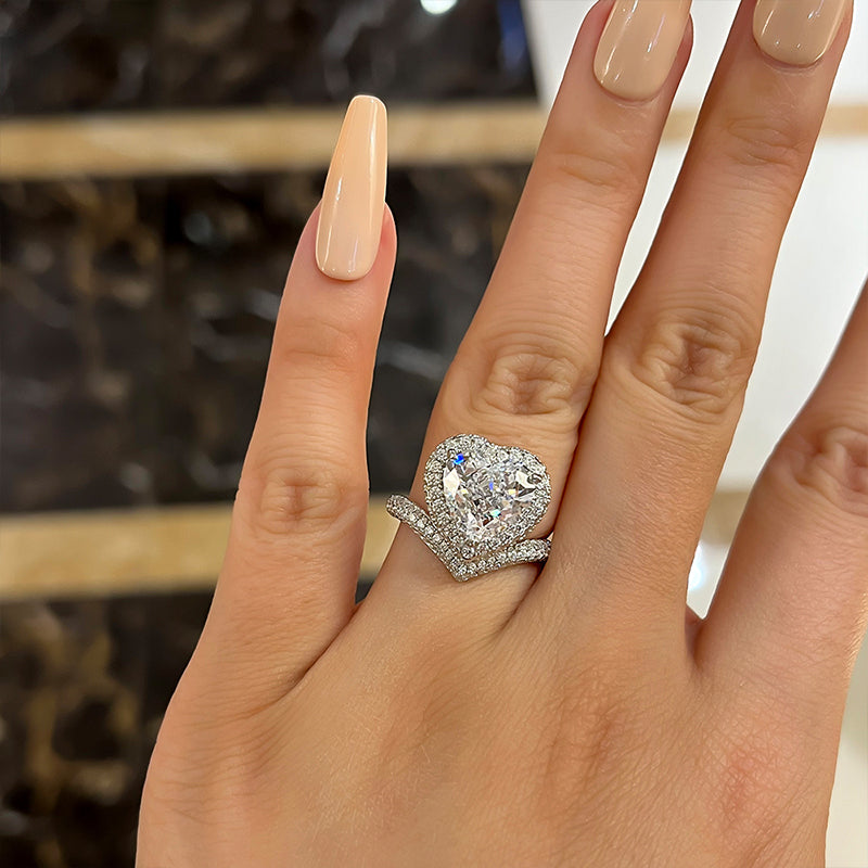 3Ct Exclusive Design Heart Cut Engagement Ring In Sterling Silver-Sterling Silver-lornajewelry