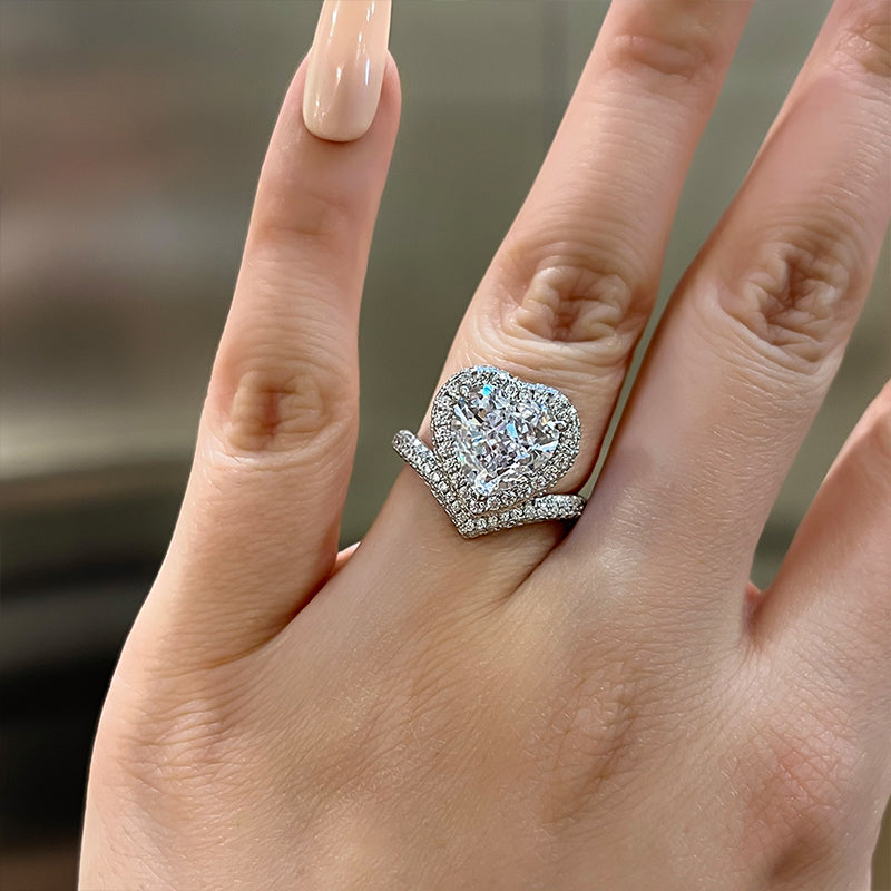 3Ct Exclusive Design Heart Cut Engagement Ring In Sterling Silver-Sterling Silver-lornajewelry