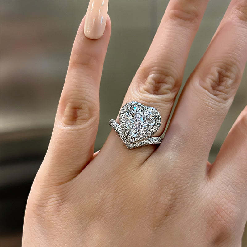3Ct Exclusive Design Heart Cut Engagement Ring In Sterling Silver-Sterling Silver-lornajewelry