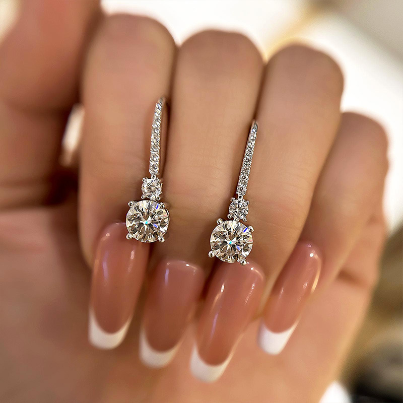 Moissanite Round Cut Stud Earrings-Sterling Silver-lornajewelry