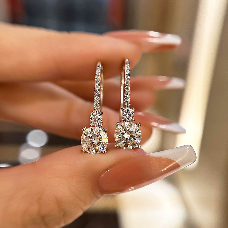 Moissanite Round Cut Stud Earrings-Sterling Silver-lornajewelry