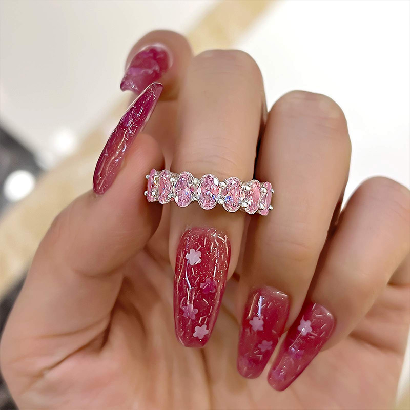 Stunning Oval Cut Pink Sapphire  Wedding Band Ring In Sterling Silver-Sterling Silver-lornajewelry