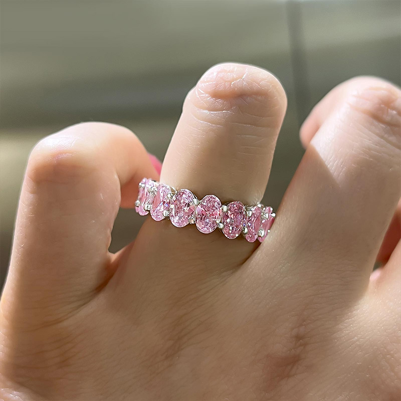 Stunning Oval Cut Pink Sapphire  Wedding Band Ring In Sterling Silver-Sterling Silver-lornajewelry