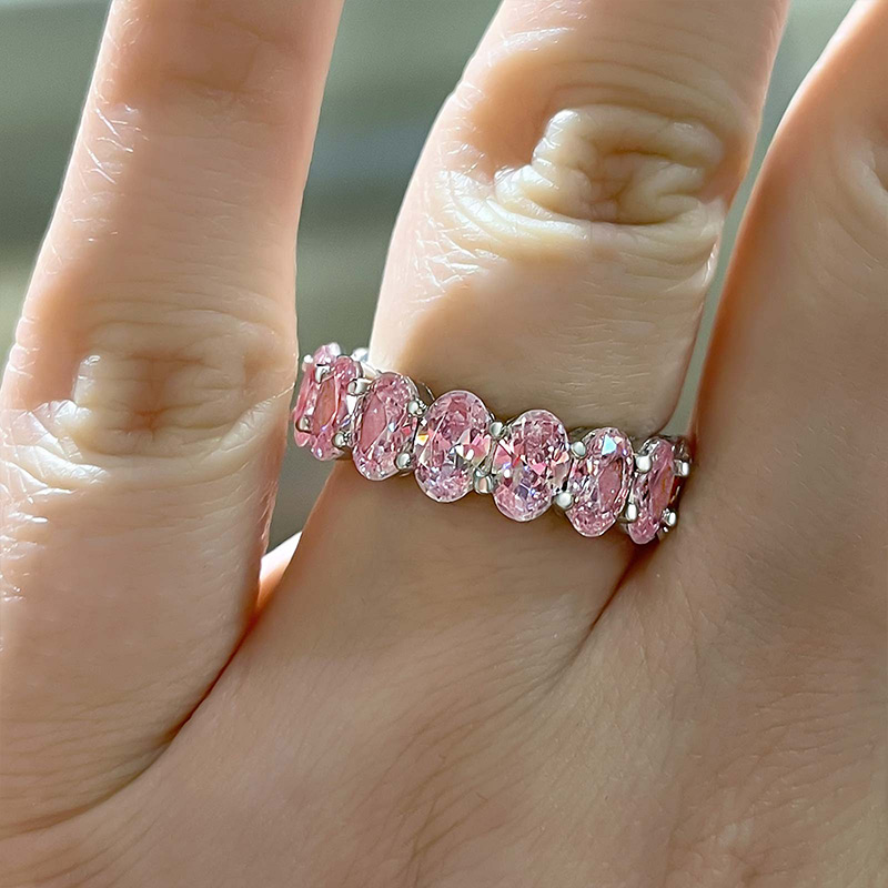 Stunning Oval Cut Pink Sapphire  Wedding Band Ring In Sterling Silver-Sterling Silver-lornajewelry