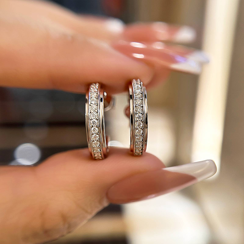 Moissanite Round Cut Curved Stud Earrings-Sterling Silver-lornajewelry