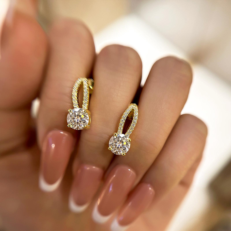 Moissanite Exclusive Round Cut Stud Earrings-Sterling Silver-lornajewelry