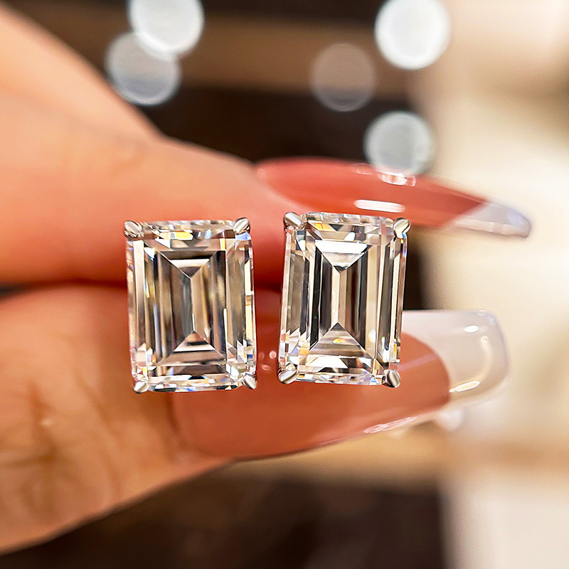 Classic Emerald Cut Women's Stud Earrings In Sterling Silver-Sterling Silver-lornajewelry