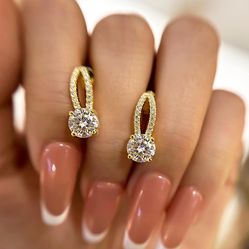 Moissanite Exclusive Round Cut Stud Earrings-Sterling Silver-lornajewelry