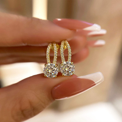 Moissanite Exclusive Round Cut Stud Earrings-Sterling Silver-lornajewelry