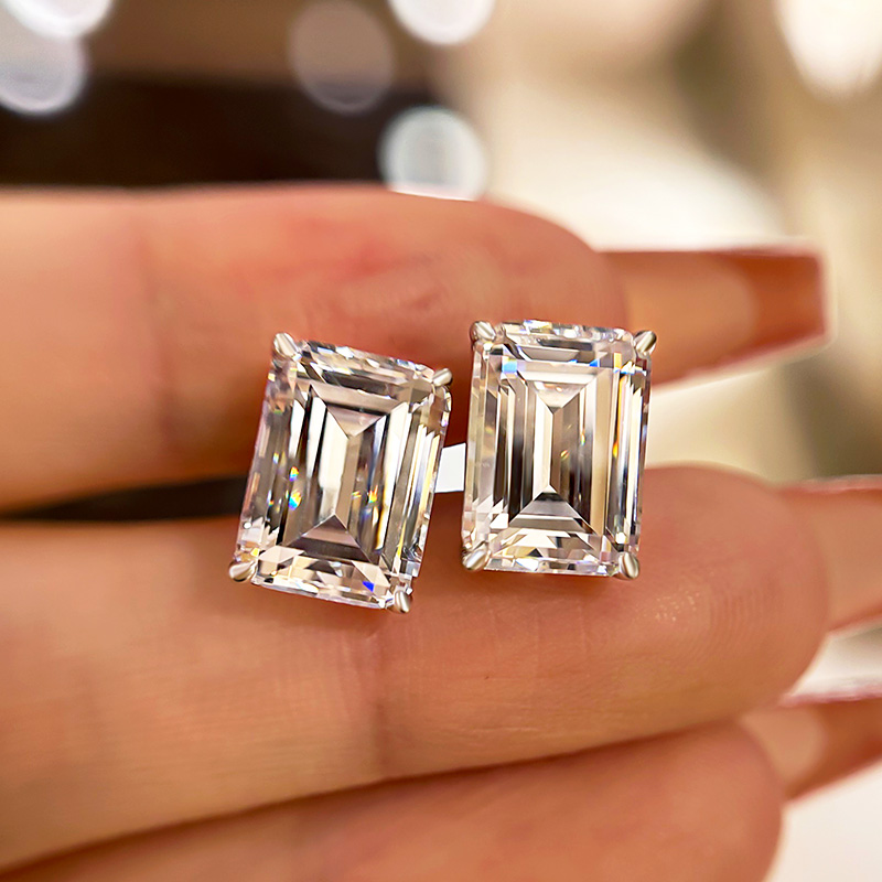 Classic Emerald Cut Women's Stud Earrings In Sterling Silver-Sterling Silver-lornajewelry