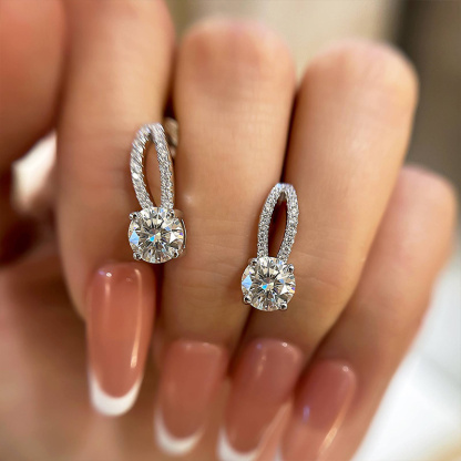 Moissanite Exclusive Round Cut Stud Earrings-Sterling Silver-lornajewelry