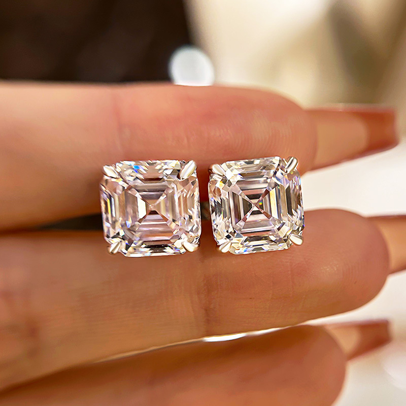 Classic Asscher Cut Women's Stud Earrings In Sterling Silver-Sterling Silver-lornajewelry