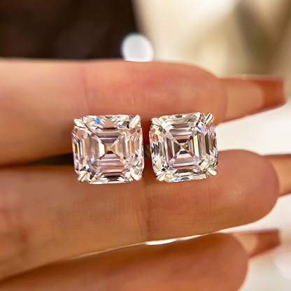 Classic Asscher Cut Women's Stud Earrings In Sterling Silver-Sterling Silver-lornajewelry