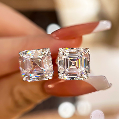 Classic Asscher Cut Women's Stud Earrings In Sterling Silver-Sterling Silver-lornajewelry
