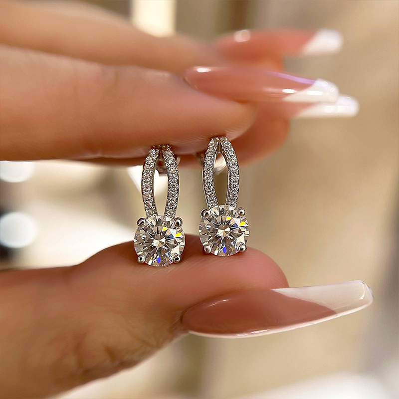 Moissanite Exclusive Round Cut Stud Earrings-Sterling Silver-lornajewelry