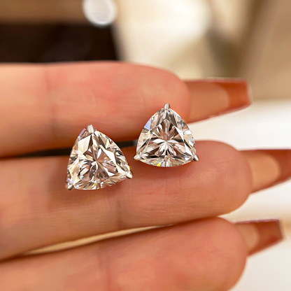 Dainty Trillion Cut Earrings In Sterling Silver-Sterling Silver-lornajewelry