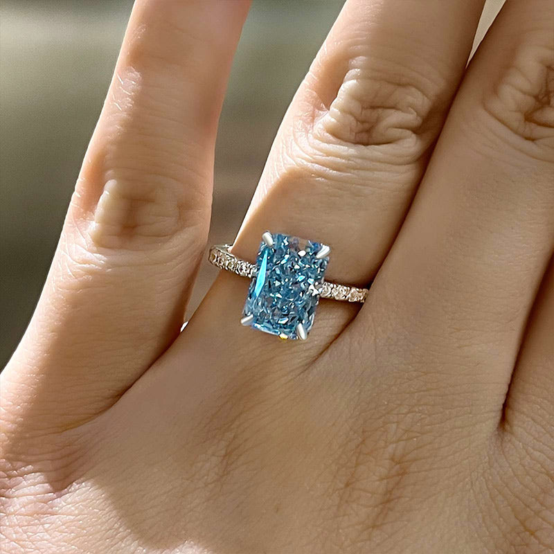 3.3Ct Exclusive Radiant Cut Light Aquamarine Blue Engagement Ring-Sterling Silver-lornajewelry